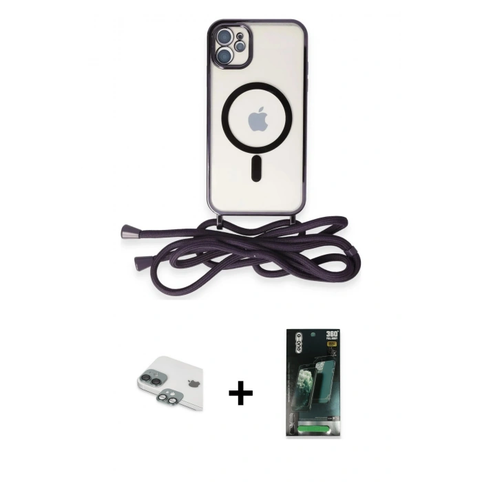 MARSİLYAN™- iPhone 11 Kılıf Eksen Özel Seri - Şeffaf 360 Full Body Arka Koruyucu + Pers Alüminyum Kamera Lens - YL