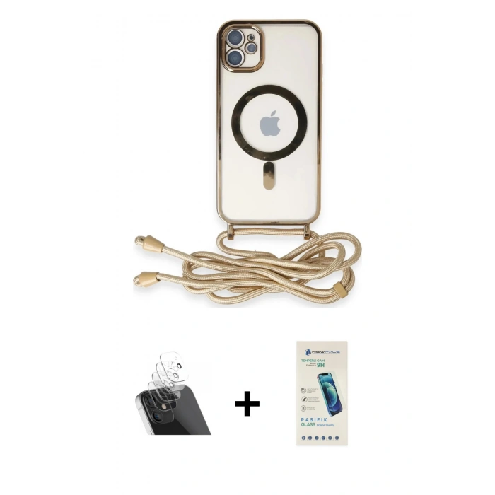 MARSİLYAN™- iPhone 11 Kılıf Eksen Özel Seri - Şeffaf Pasifik Cam Ekran Koruyucu + Kamera Lens Koruma Cam - SF