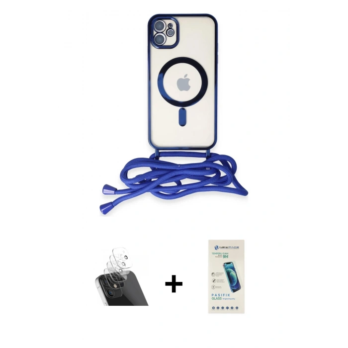 MARSİLYAN™- iPhone 11 Kılıf Eksen Özel Seri - Şeffaf Pasifik Cam Ekran Koruyucu + Kamera Lens Koruma Cam - SF