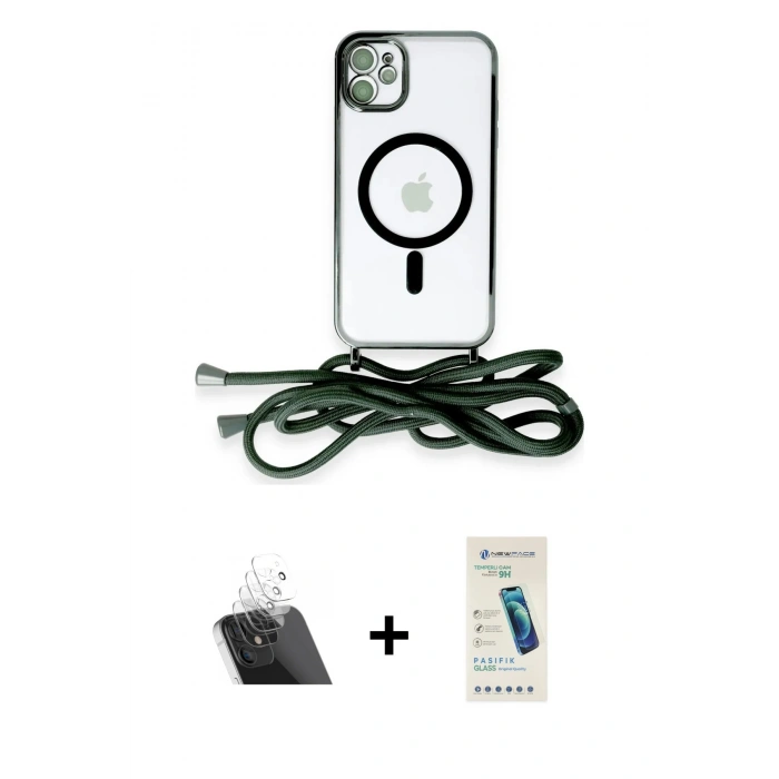 MARSİLYAN™- iPhone 11 Kılıf Eksen Özel Seri - Şeffaf Pasifik Cam Ekran Koruyucu + Kamera Lens Koruma Cam - SF