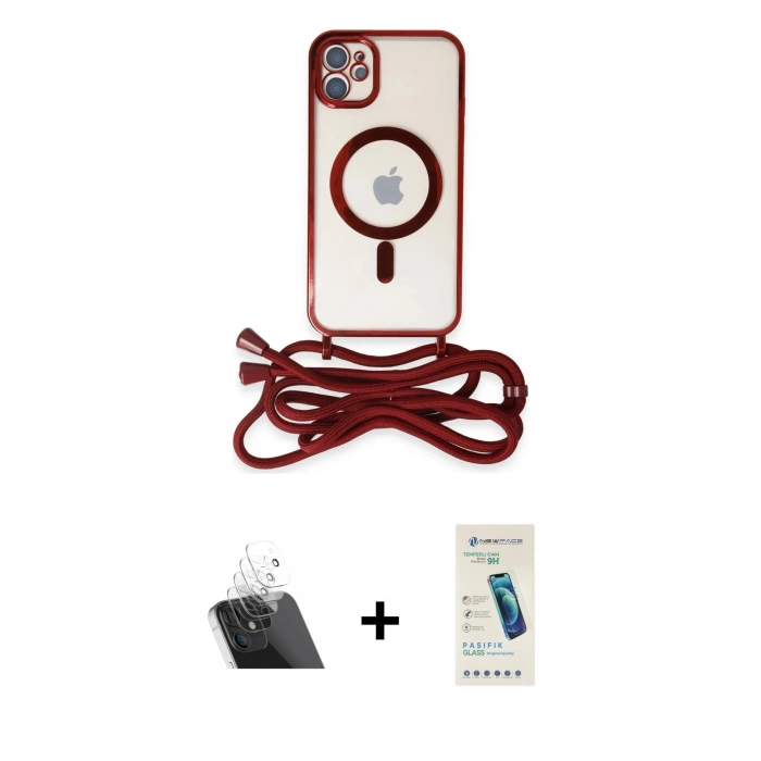MARSİLYAN™- iPhone 11 Kılıf Eksen Özel Seri - Şeffaf Pasifik Cam Ekran Koruyucu + Kamera Lens Koruma Cam - SF