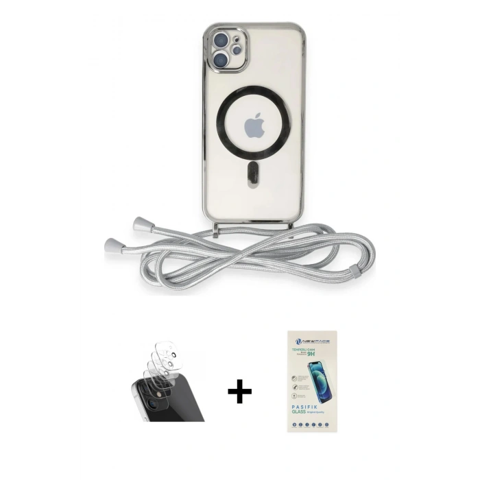 MARSİLYAN™- iPhone 11 Kılıf Eksen Özel Seri - Şeffaf Pasifik Cam Ekran Koruyucu + Kamera Lens Koruma Cam - SF