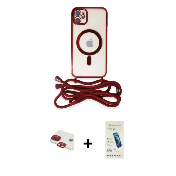 MARSİLYAN™- iPhone 11 Kılıf Eksen Özel Seri - Şeffaf Pasifik Cam Ekran Koruyucu + Pers Alüminyum Kamera Lens - KI