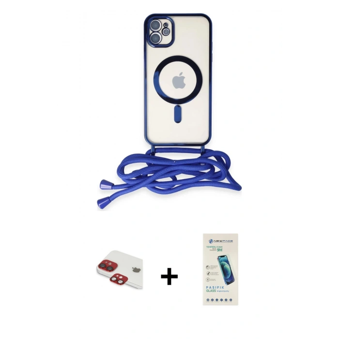 MARSİLYAN™- iPhone 11 Kılıf Eksen Özel Seri - Şeffaf Pasifik Cam Ekran Koruyucu + Pers Alüminyum Kamera Lens - KI