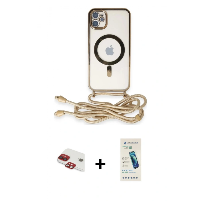 MARSİLYAN™- iPhone 11 Kılıf Eksen Özel Seri - Şeffaf Pasifik Cam Ekran Koruyucu + Pers Alüminyum Kamera Lens - KI
