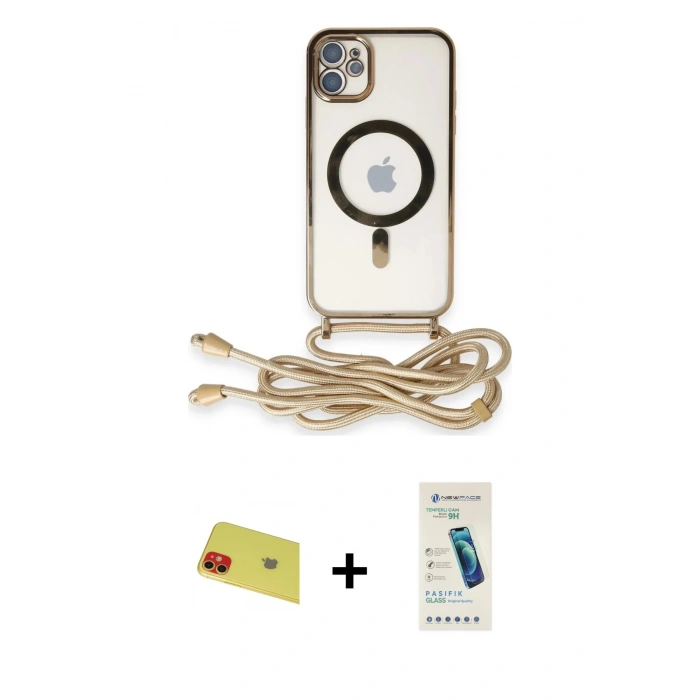 MARSİLYAN™- iPhone 11 Kılıf Eksen Özel Seri - Şeffaf Pasifik Cam Ekran Koruyucu + Rainbow Kamera Lens Koruma Cam - KI