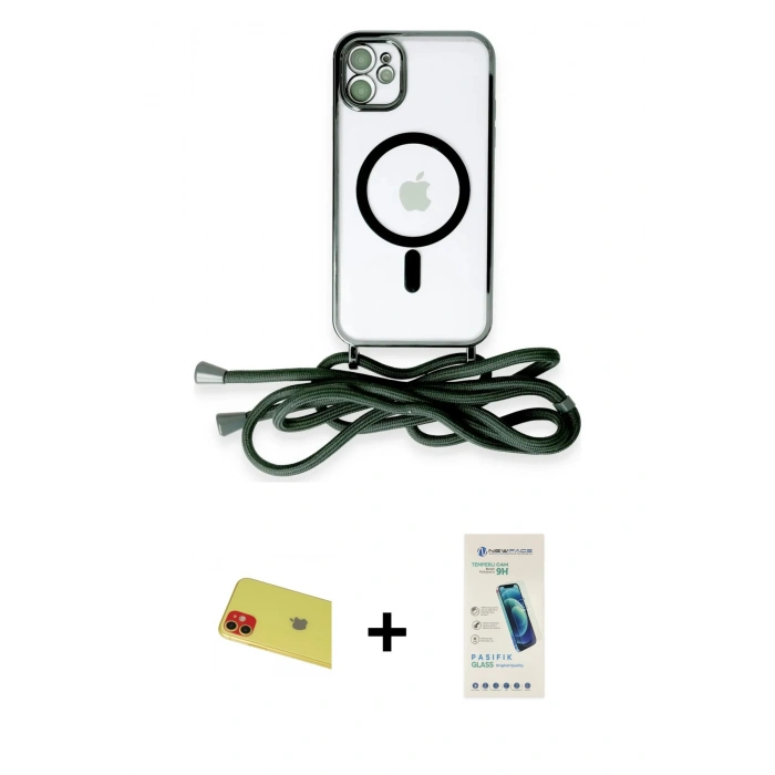 MARSİLYAN™- iPhone 11 Kılıf Eksen Özel Seri - Şeffaf Pasifik Cam Ekran Koruyucu + Rainbow Kamera Lens Koruma Cam - KI