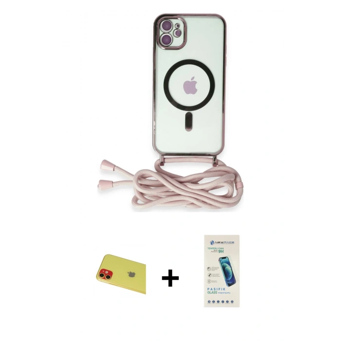 MARSİLYAN™- iPhone 11 Kılıf Eksen Özel Seri - Şeffaf Pasifik Cam Ekran Koruyucu + Rainbow Kamera Lens Koruma Cam - KI