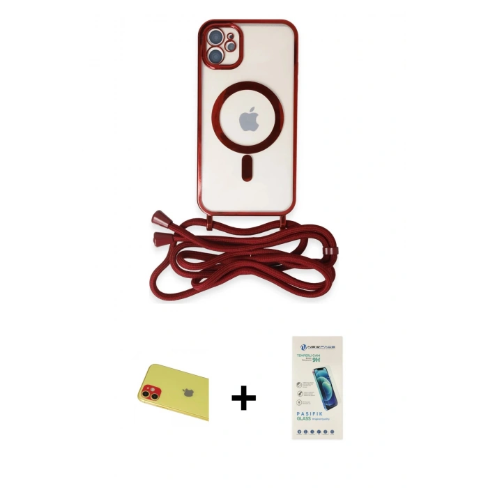 MARSİLYAN™- iPhone 11 Kılıf Eksen Özel Seri - Şeffaf Pasifik Cam Ekran Koruyucu + Rainbow Kamera Lens Koruma Cam - KI