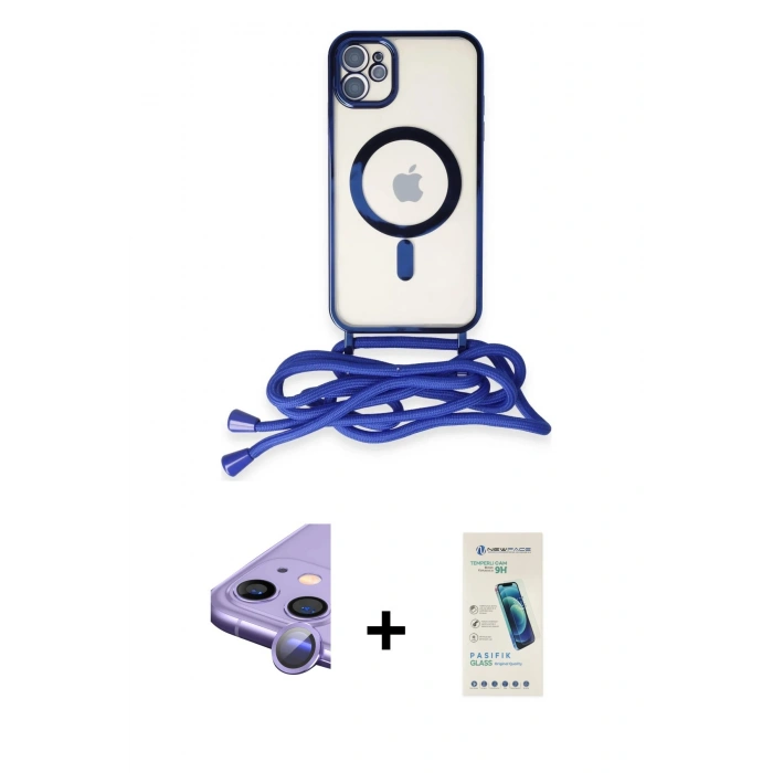 MARSİLYAN™- iPhone 11 Kılıf Eksen Özel Seri - Şeffaf Pasifik Cam Ekran Koruyucu + Raze Metal Kamera Lens - MR