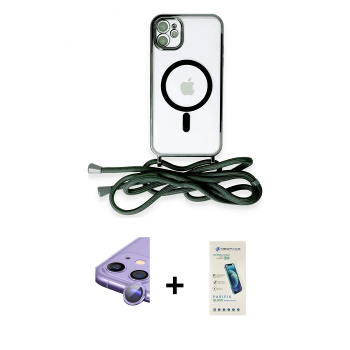 MARSİLYAN™- iPhone 11 Kılıf Eksen Özel Seri - Şeffaf Pasifik Cam Ekran Koruyucu + Raze Metal Kamera Lens - MR