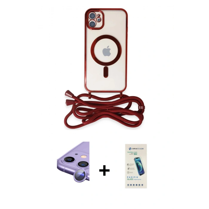 MARSİLYAN™- iPhone 11 Kılıf Eksen Özel Seri - Şeffaf Pasifik Cam Ekran Koruyucu + Raze Metal Kamera Lens - MR