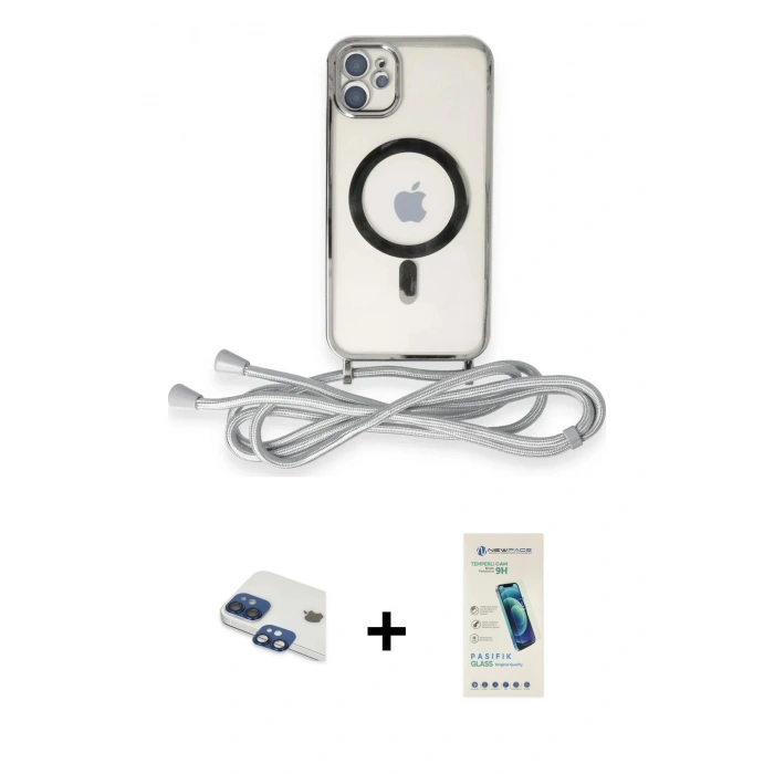 MARSİLYAN™- iPhone 11 Kılıf Eksen Özel Seri - Şeffaf Pasifik Cam Ekran Koruyucu + Pers Alüminyum Kamera Lens - LT