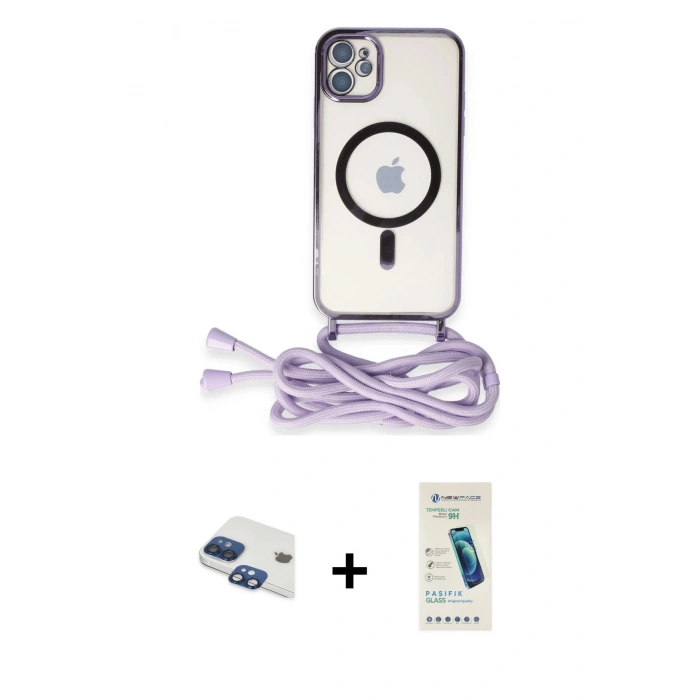 MARSİLYAN™- iPhone 11 Kılıf Eksen Özel Seri - Şeffaf Pasifik Cam Ekran Koruyucu + Pers Alüminyum Kamera Lens - LT