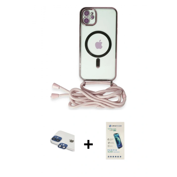 MARSİLYAN™- iPhone 11 Kılıf Eksen Özel Seri - Şeffaf Pasifik Cam Ekran Koruyucu + Pers Alüminyum Kamera Lens - LT
