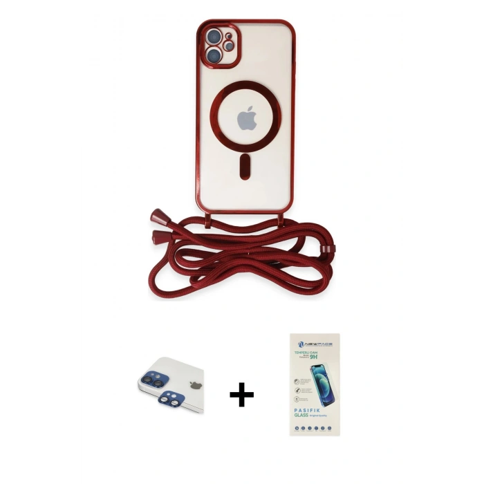 MARSİLYAN™- iPhone 11 Kılıf Eksen Özel Seri - Şeffaf Pasifik Cam Ekran Koruyucu + Pers Alüminyum Kamera Lens - LT