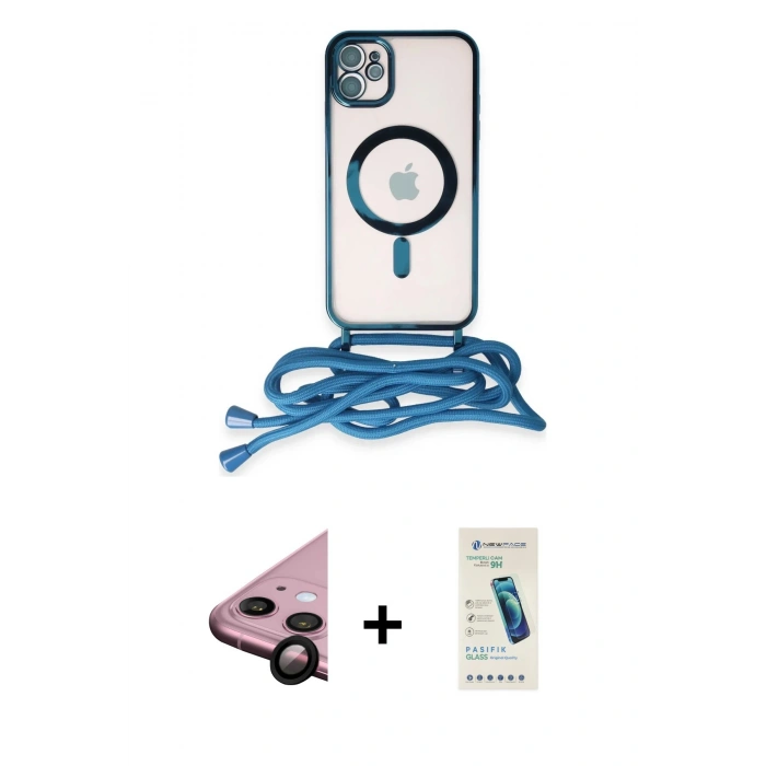 MARSİLYAN™- iPhone 11 Kılıf Eksen Özel Seri - Şeffaf Pasifik Cam Ekran Koruyucu + Raze Metal Kamera Lens - SH