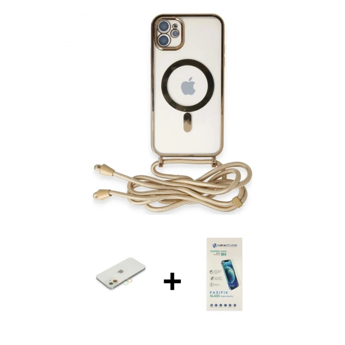 MARSİLYAN™- iPhone 11 Kılıf Eksen Özel Seri - Şeffaf Pasifik Cam Ekran Koruyucu + Renkli Kamera Lens Koruma Cam - TU