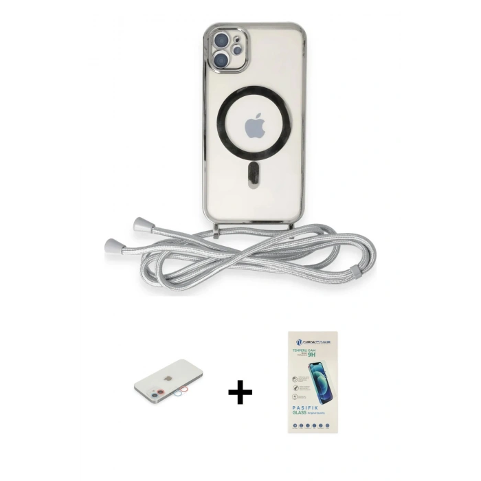 MARSİLYAN™- iPhone 11 Kılıf Eksen Özel Seri - Şeffaf Pasifik Cam Ekran Koruyucu + Renkli Kamera Lens Koruma Cam - PE