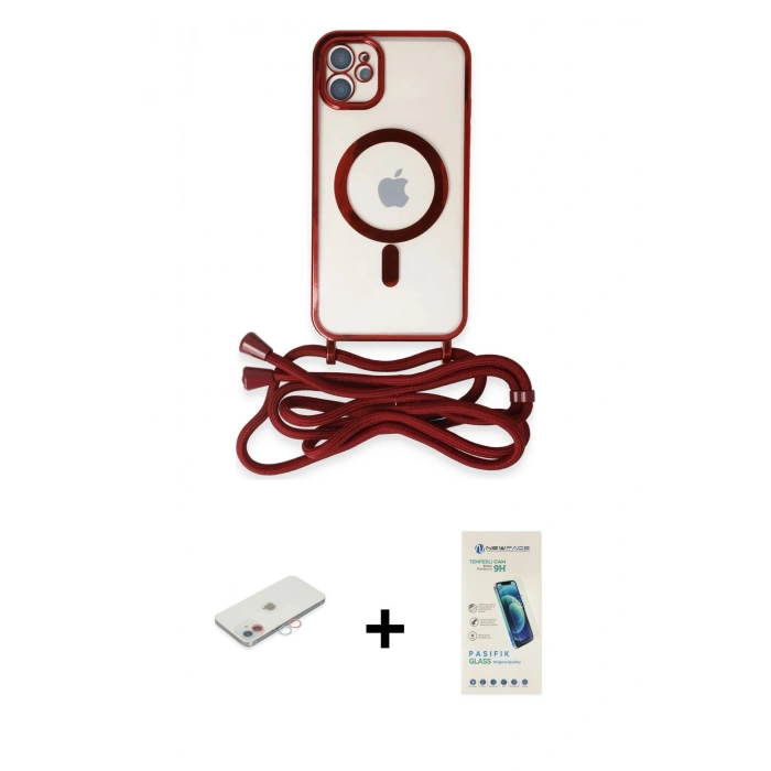MARSİLYAN™- iPhone 11 Kılıf Eksen Özel Seri - Şeffaf Pasifik Cam Ekran Koruyucu + Renkli Kamera Lens Koruma Cam - PE