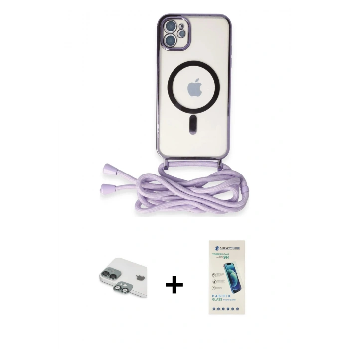 MARSİLYAN™- iPhone 11 Kılıf Eksen Özel Seri - Şeffaf Pasifik Cam Ekran Koruyucu + Pers Alüminyum Kamera Lens - YL