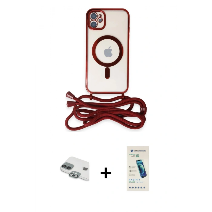 MARSİLYAN™- iPhone 11 Kılıf Eksen Özel Seri - Şeffaf Pasifik Cam Ekran Koruyucu + Pers Alüminyum Kamera Lens - YL