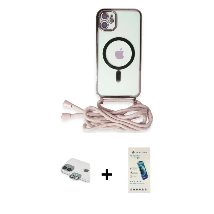 MARSİLYAN™- iPhone 11 Kılıf Eksen Özel Seri - Şeffaf Pasifik Cam Ekran Koruyucu + Pers Alüminyum Kamera Lens - YL