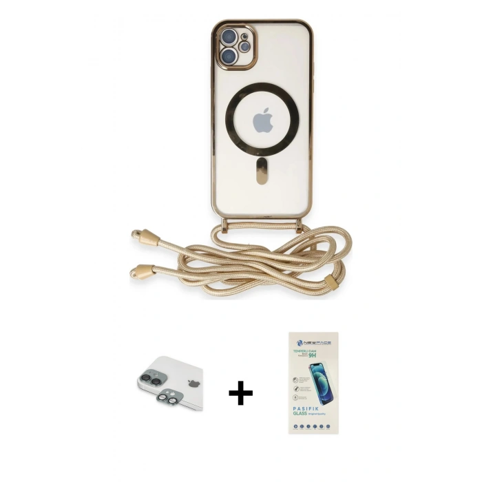 MARSİLYAN™- iPhone 11 Kılıf Eksen Özel Seri - Şeffaf Pasifik Cam Ekran Koruyucu + Pers Alüminyum Kamera Lens - YL
