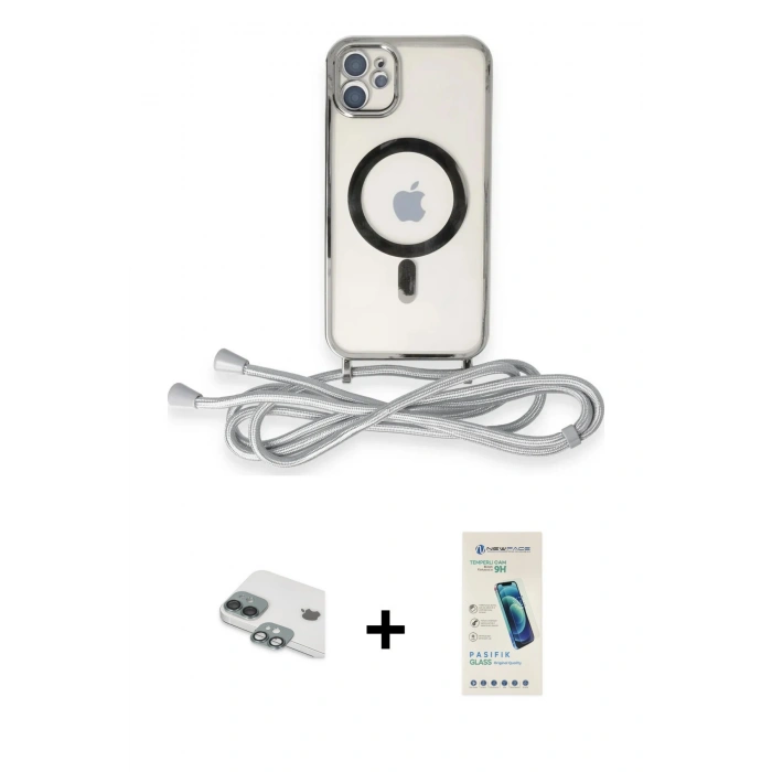 MARSİLYAN™- iPhone 11 Kılıf Eksen Özel Seri - Şeffaf Pasifik Cam Ekran Koruyucu + Pers Alüminyum Kamera Lens - YL