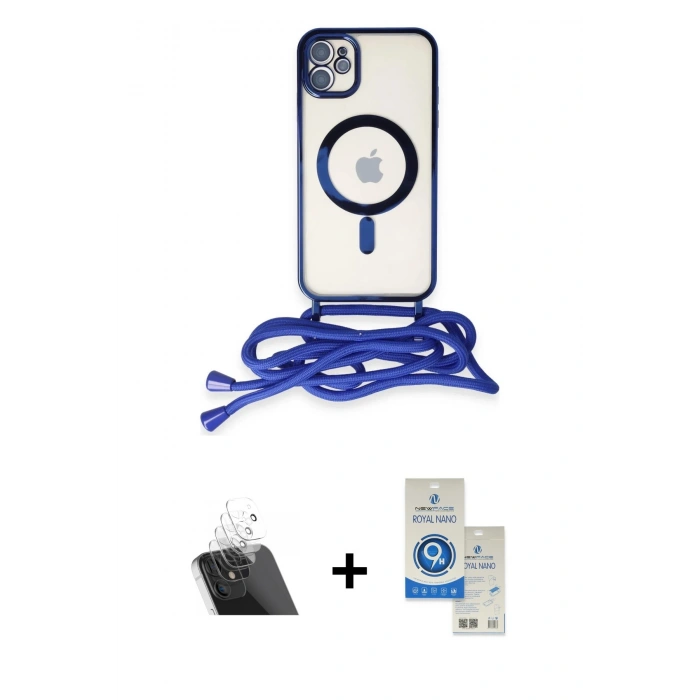 MARSİLYAN™- iPhone 11 Kılıf Eksen Özel Seri - Şeffaf Royal Nano Ekran Koruyucu + Kamera Lens Koruma Cam - SF