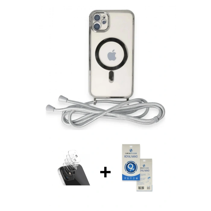 MARSİLYAN™- iPhone 11 Kılıf Eksen Özel Seri - Şeffaf Royal Nano Ekran Koruyucu + Kamera Lens Koruma Cam - SF
