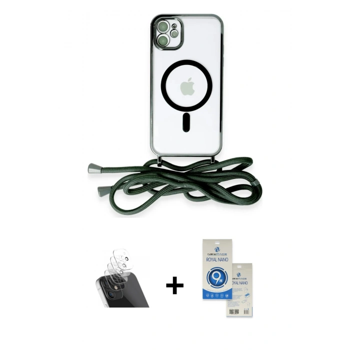 MARSİLYAN™- iPhone 11 Kılıf Eksen Özel Seri - Şeffaf Royal Nano Ekran Koruyucu + Kamera Lens Koruma Cam - SF