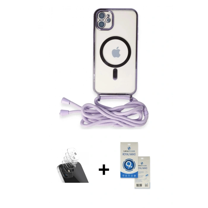 MARSİLYAN™- iPhone 11 Kılıf Eksen Özel Seri - Şeffaf Royal Nano Ekran Koruyucu + Kamera Lens Koruma Cam - SF