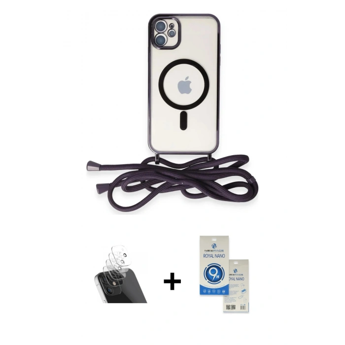 MARSİLYAN™- iPhone 11 Kılıf Eksen Özel Seri - Şeffaf Royal Nano Ekran Koruyucu + Kamera Lens Koruma Cam - SF