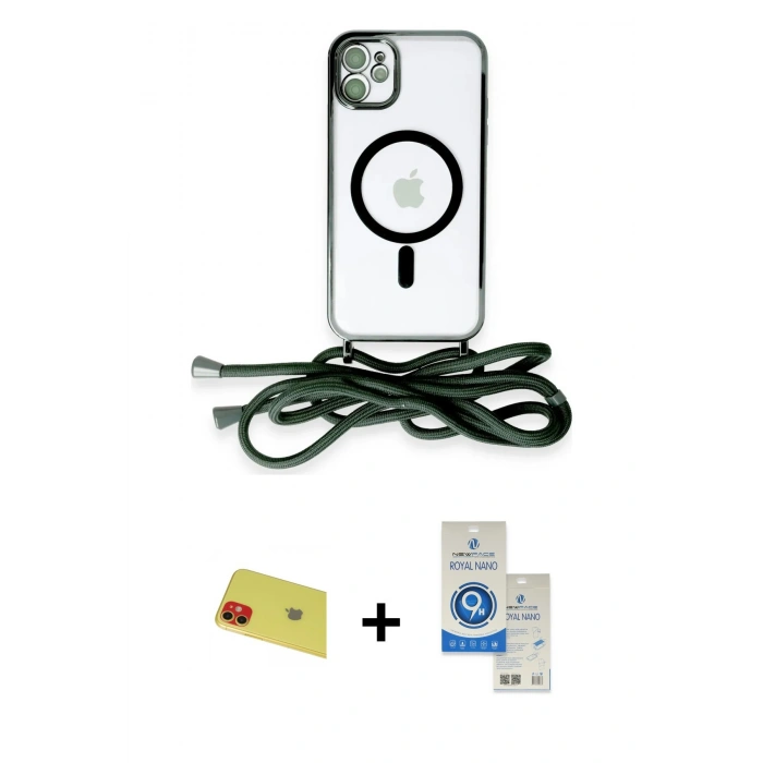 MARSİLYAN™- iPhone 11 Kılıf Eksen Özel Seri - Şeffaf Royal Nano Ekran Koruyucu + Rainbow Kamera Lens Koruma Cam - KI