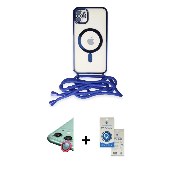 MARSİLYAN™- iPhone 11 Kılıf Eksen Özel Seri - Şeffaf Royal Nano Ekran Koruyucu + Raze Metal Kamera Lens - KI