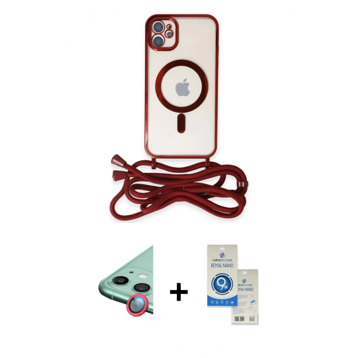 MARSİLYAN™- iPhone 11 Kılıf Eksen Özel Seri - Şeffaf Royal Nano Ekran Koruyucu + Raze Metal Kamera Lens - KI