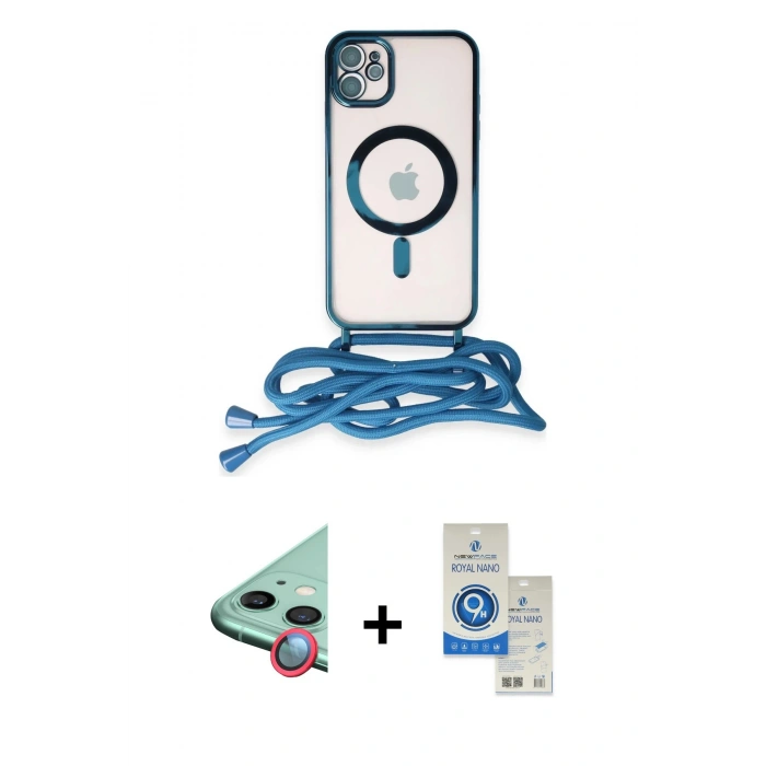MARSİLYAN™- iPhone 11 Kılıf Eksen Özel Seri - Şeffaf Royal Nano Ekran Koruyucu + Raze Metal Kamera Lens - KI