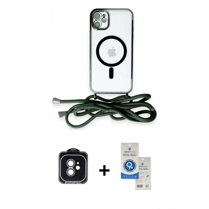 MARSİLYAN™- iPhone 11 Kılıf Eksen Özel Seri - Şeffaf Royal Nano Ekran Koruyucu + PVD Metal Kamera Lens - MI