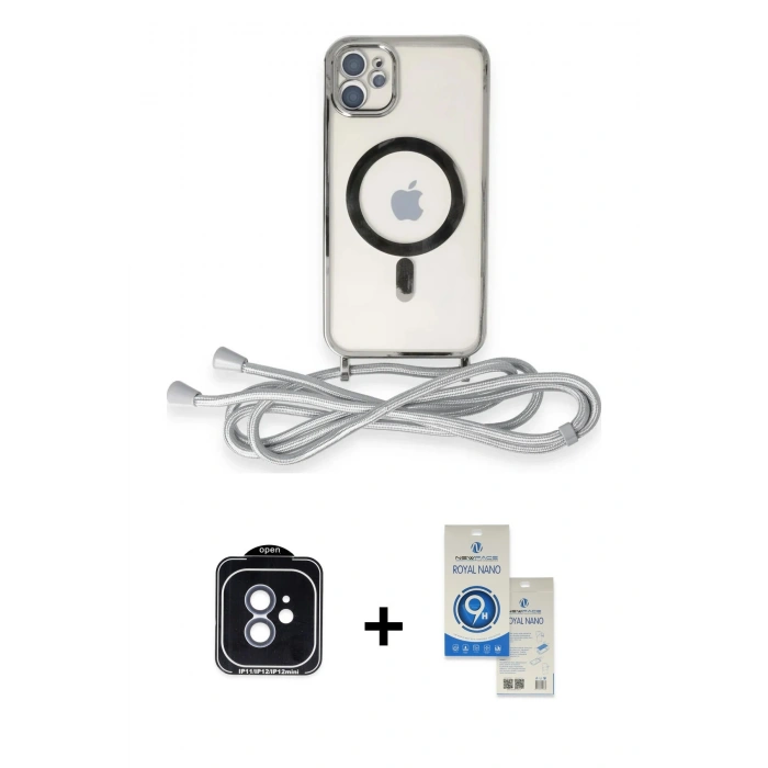 MARSİLYAN™- iPhone 11 Kılıf Eksen Özel Seri - Şeffaf Royal Nano Ekran Koruyucu + PVD Metal Kamera Lens - MI