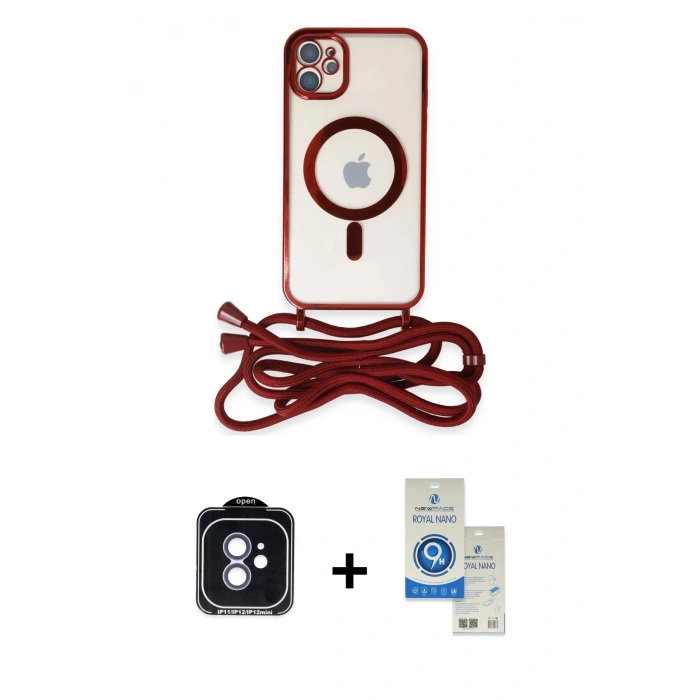 MARSİLYAN™- iPhone 11 Kılıf Eksen Özel Seri - Şeffaf Royal Nano Ekran Koruyucu + PVD Metal Kamera Lens - MI