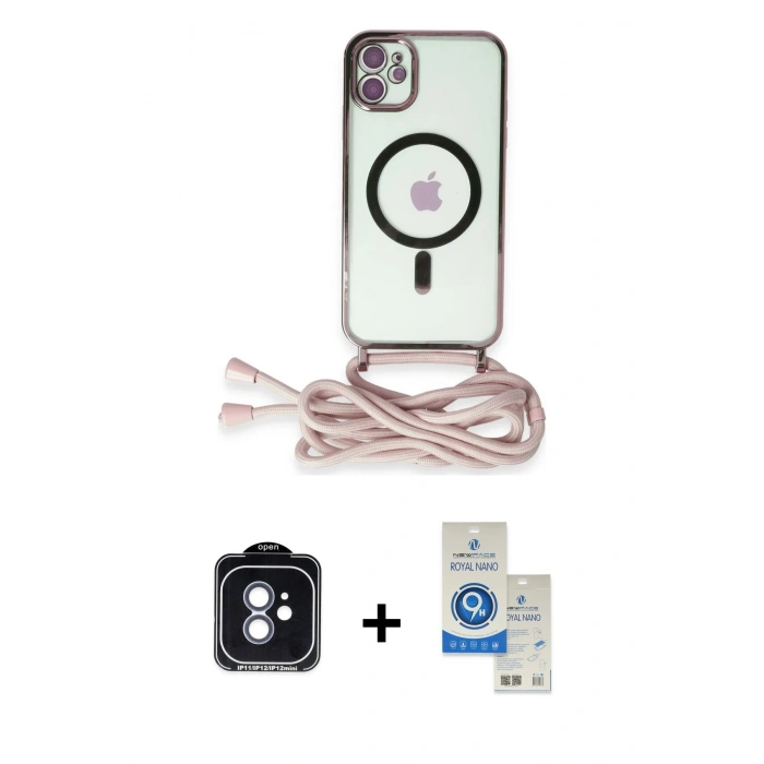 MARSİLYAN™- iPhone 11 Kılıf Eksen Özel Seri - Şeffaf Royal Nano Ekran Koruyucu + PVD Metal Kamera Lens - MI