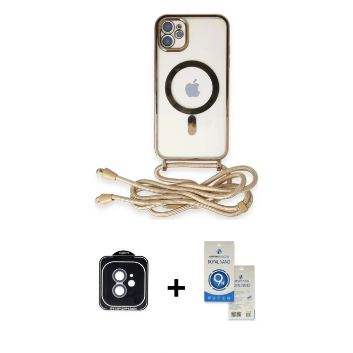 MARSİLYAN™- iPhone 11 Kılıf Eksen Özel Seri - Şeffaf Royal Nano Ekran Koruyucu + PVD Metal Kamera Lens - MI