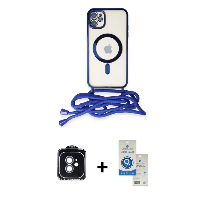 MARSİLYAN™- iPhone 11 Kılıf Eksen Özel Seri - Şeffaf Royal Nano Ekran Koruyucu + PVD Metal Kamera Lens - MI
