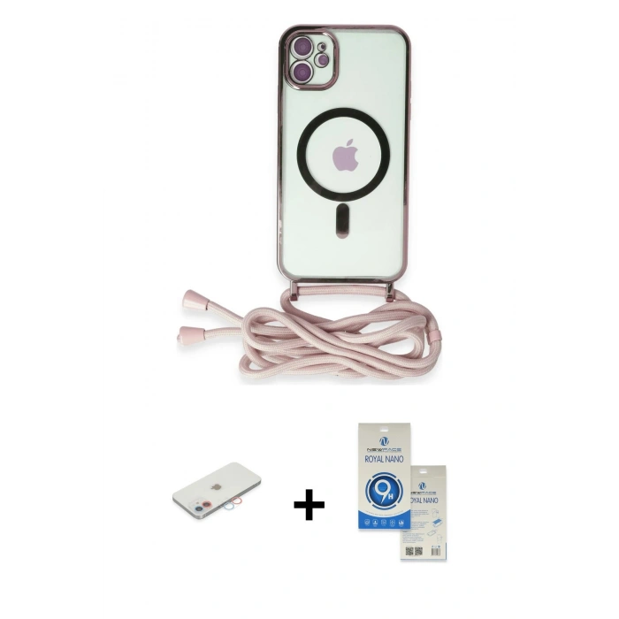 MARSİLYAN™- iPhone 11 Kılıf Eksen Özel Seri - Şeffaf Royal Nano Ekran Koruyucu + Renkli Kamera Lens Koruma Cam - PE