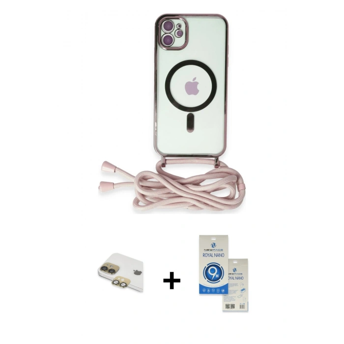 MARSİLYAN™- iPhone 11 Kılıf Eksen Özel Seri - Şeffaf Royal Nano Ekran Koruyucu + Pers Alüminyum Kamera Lens - GD