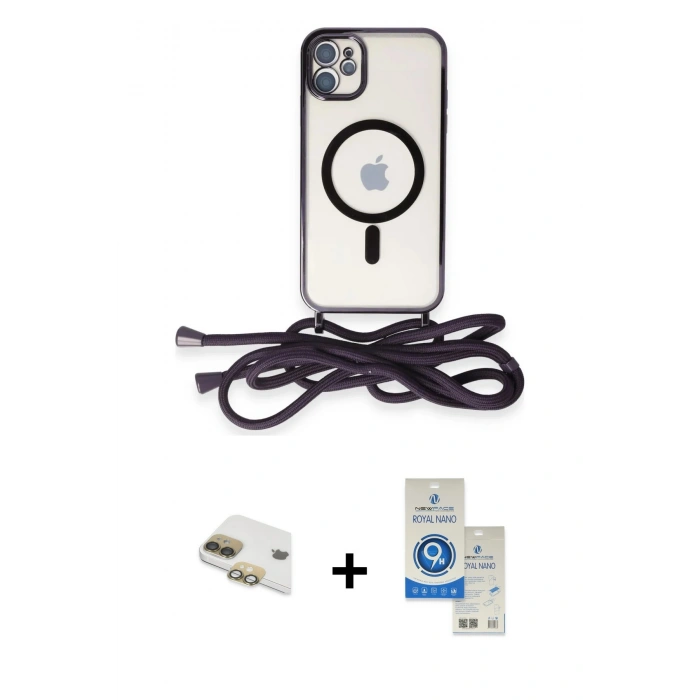 MARSİLYAN™- iPhone 11 Kılıf Eksen Özel Seri - Şeffaf Royal Nano Ekran Koruyucu + Pers Alüminyum Kamera Lens - GD