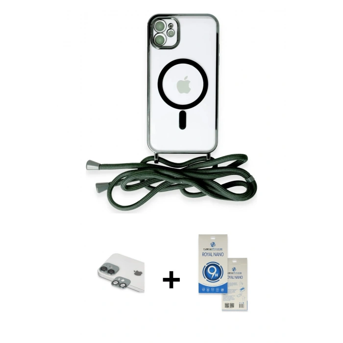 MARSİLYAN™- iPhone 11 Kılıf Eksen Özel Seri - Şeffaf Royal Nano Ekran Koruyucu + Pers Alüminyum Kamera Lens - YL