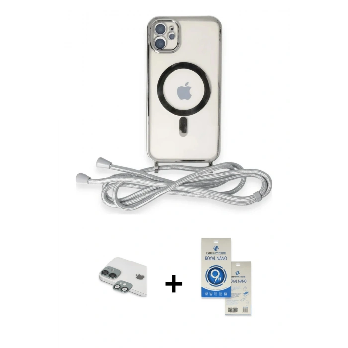 MARSİLYAN™- iPhone 11 Kılıf Eksen Özel Seri - Şeffaf Royal Nano Ekran Koruyucu + Pers Alüminyum Kamera Lens - YL