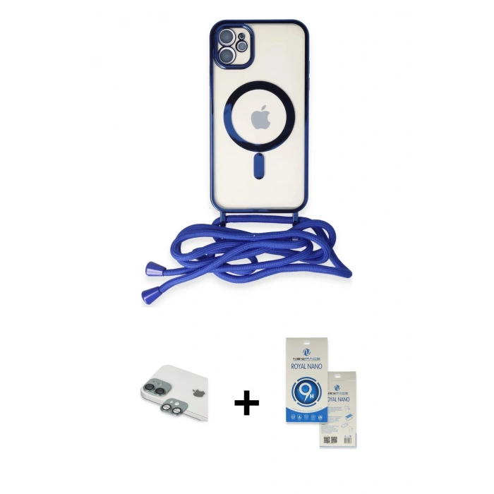 MARSİLYAN™- iPhone 11 Kılıf Eksen Özel Seri - Şeffaf Royal Nano Ekran Koruyucu + Pers Alüminyum Kamera Lens - YL